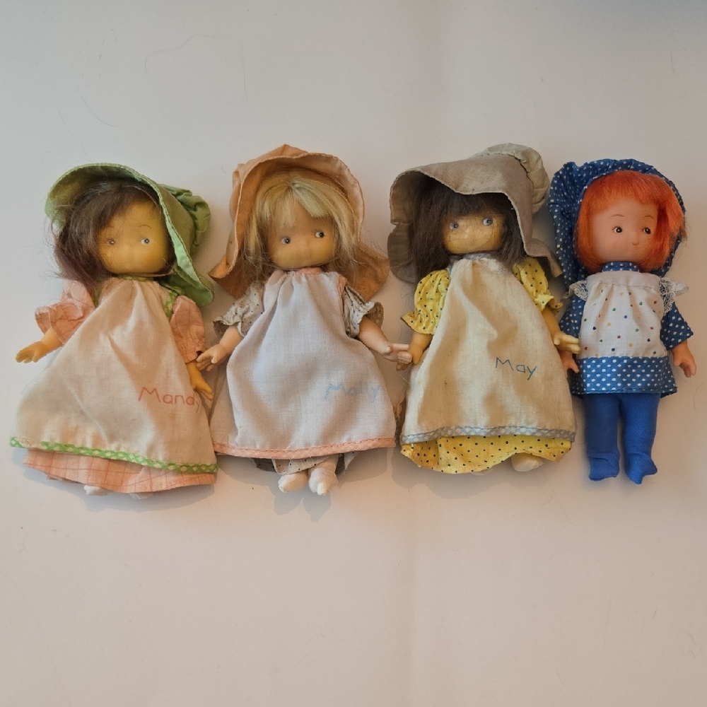 Vintage 70s Sunbonnet Babies Doll Lot Of 4 Mandy Molly May Dolls Clothes